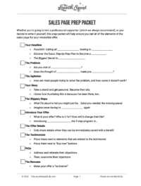 Sales Page Prep Packet TEMPLATE Sales Page Prep Packet TEMPLATE