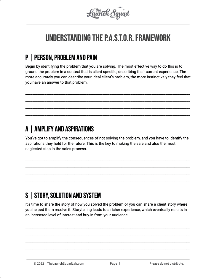 Understanding the P.A.S.T.O.R. Framework TEMPLATE Understanding the P.A.S.T.O.R. Framework TEMPLATE