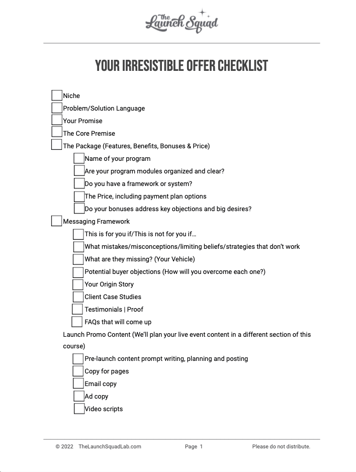 Your Irresistible Offer Checklist TEMPLATE Your Irresistible Offer Checklist TEMPLATE