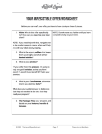 Your Irresistible Offer Worksheet TEMPLATE Your Irresistible Offer Worksheet TEMPLATE