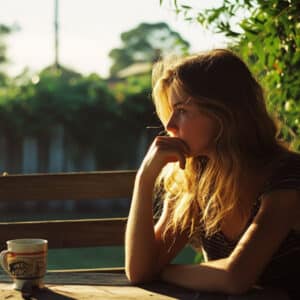 chocolaterhino a woman having coffee outside in the alley shot ac dca c fda