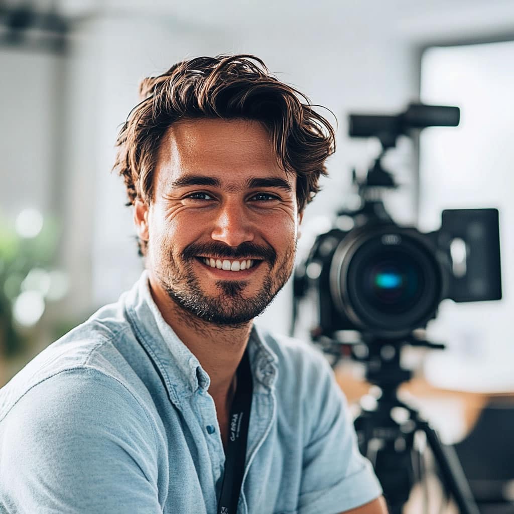 flopo Portrait of a good looking smiling guy mid twenties. ad feba d aa dbaaaa