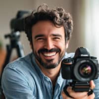 jmossmentality a happy man filming content on a camera smiling ed ae acd cddcc